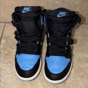 Rare Jordan 1 Retro OG Kids Sneakers Black and Light Blue